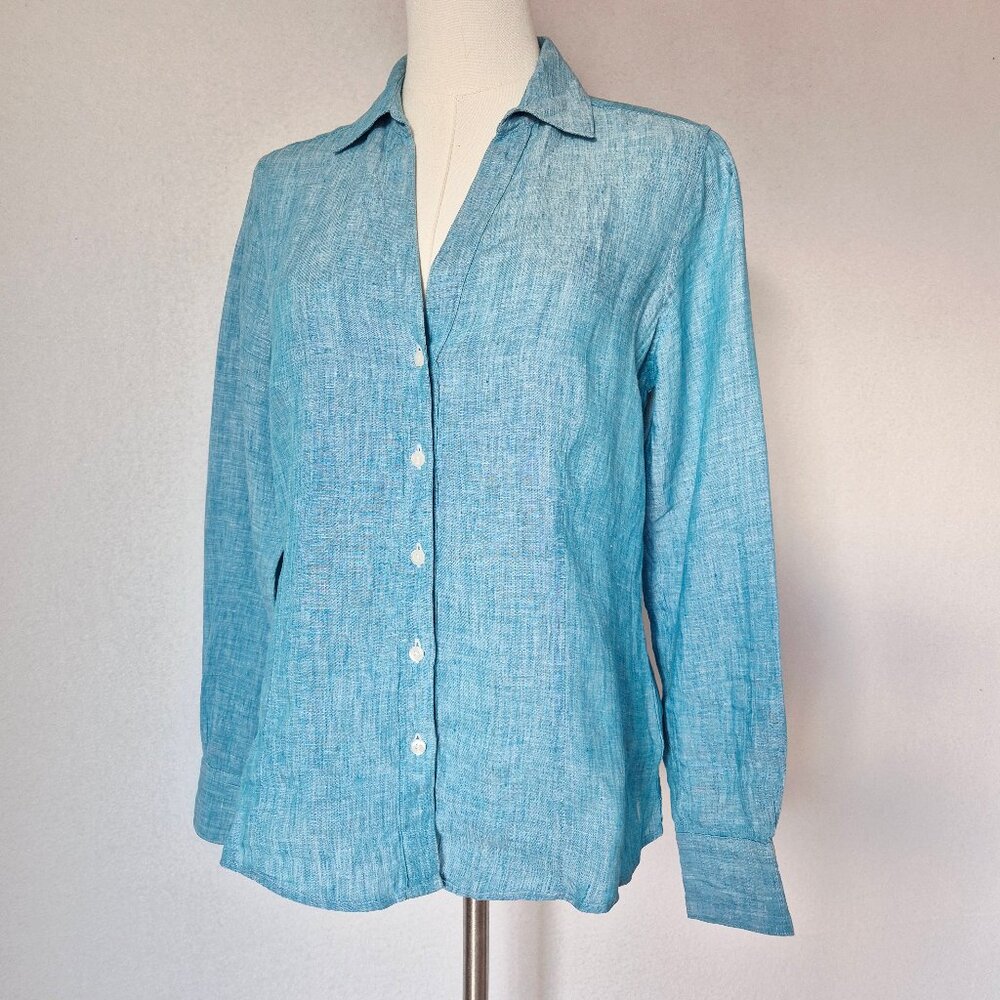 346 Brooks Brothers 100% Linen Button-Up Shirt Long Sleeve Blue
